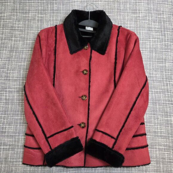 Keren Hart Microsuede Jacket Red Patchwork Women's S Soft Black Faux Fur Lining - Picture 12 of 15